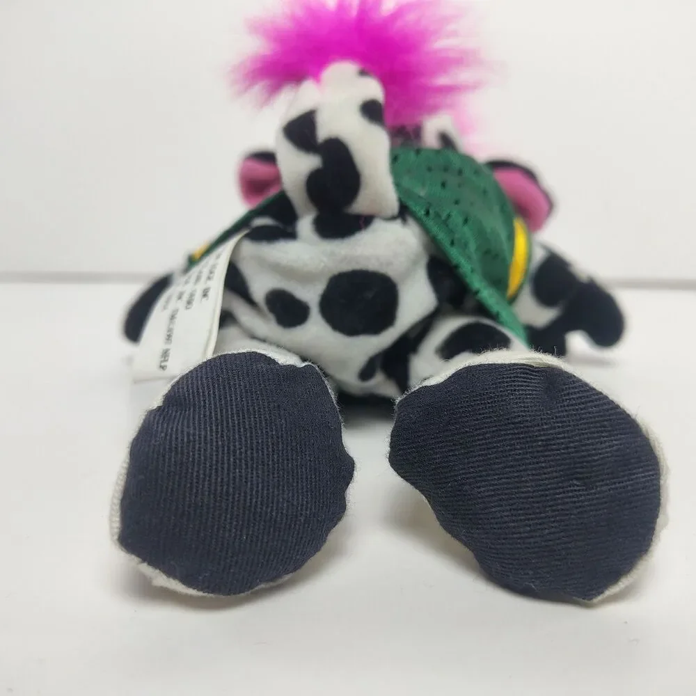 Vintage 1997 Green Bay Packers Plush Cow Stuffed Animal Pink Hair Jersey Mascot